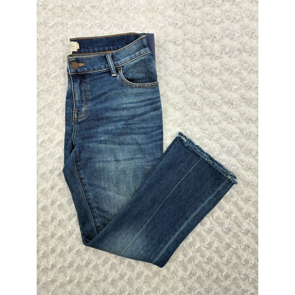 Hatch Strong Like a Mama Maternity Glam Dark Wash Frayed Hem straight leg Jeans